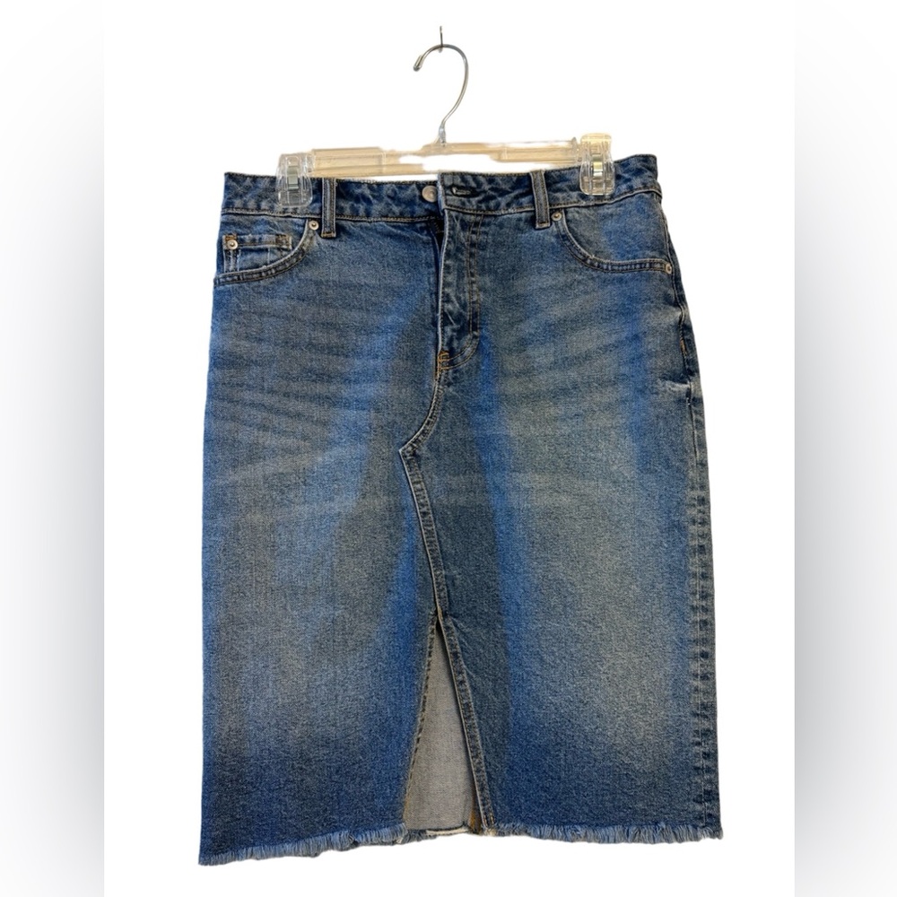 H&M Slit-front Denim Blue Skirt, Size 8, NWT, 23” Long